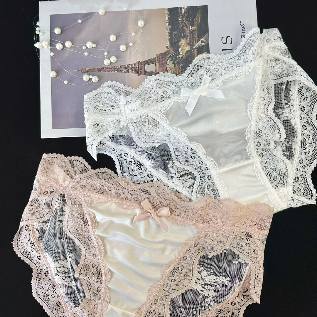 【莫奈花园】法式宫廷性感缎面轻薄蕾丝内裤女士少女内裤棉裆三角裤