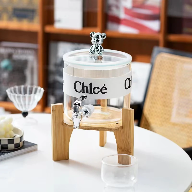 新疆包邮【2.6L】玻璃冷水壶小熊盖琥珀色耐高温高硼硅玻璃果汁罐