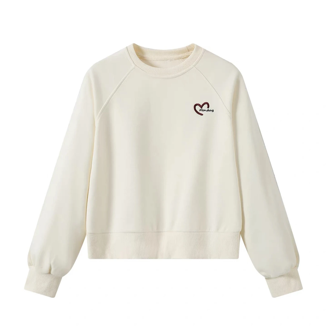 刺绣圆领卫衣女装春秋季时尚洋气休闲长袖上衣2025新款3-214