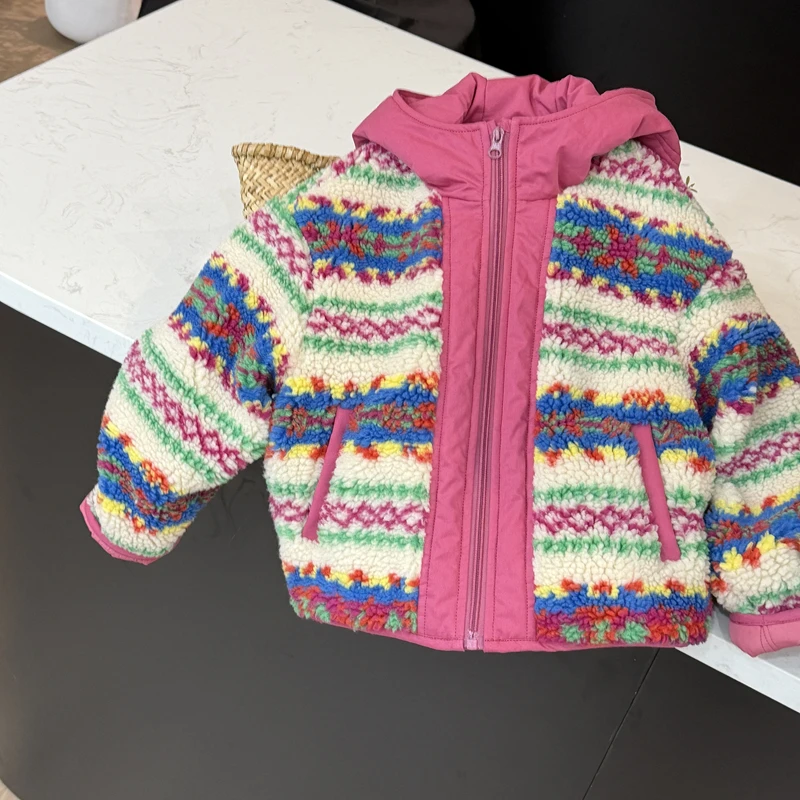 leomama童装女童夹棉毛毛衣外套2025新款儿童棉服毛毛加厚冬装