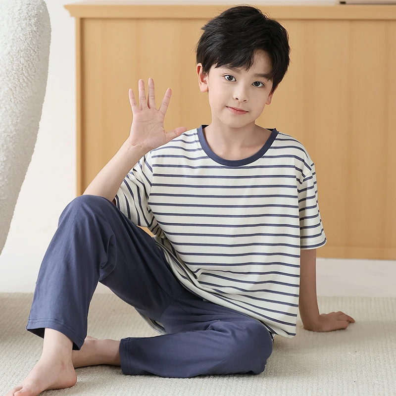 男童睡衣夏季新款套装短袖长裤大童男孩纯棉儿童青少年空调家居服