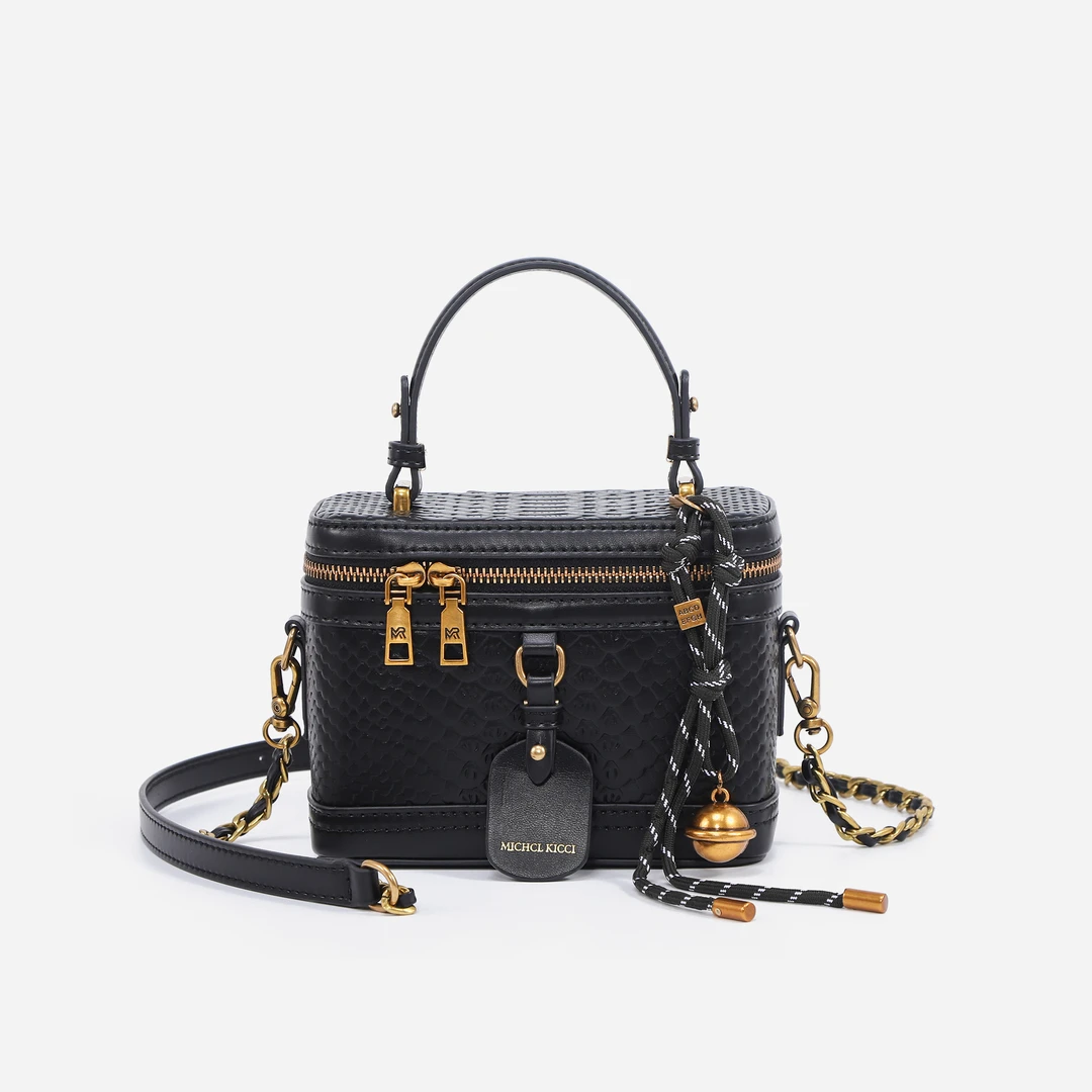 【老佛爷专属】轻奢经典蛇纹手提斜挎盒子包LY24127221黑色