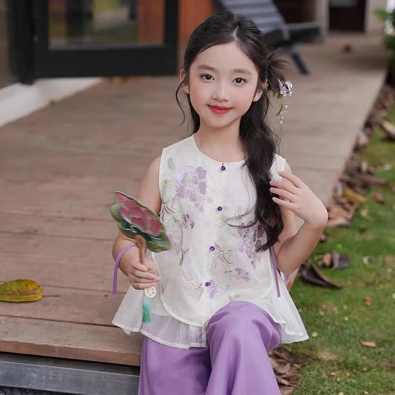 夏季女童【国风-紫藤花新中式套装】新款2025女童套装