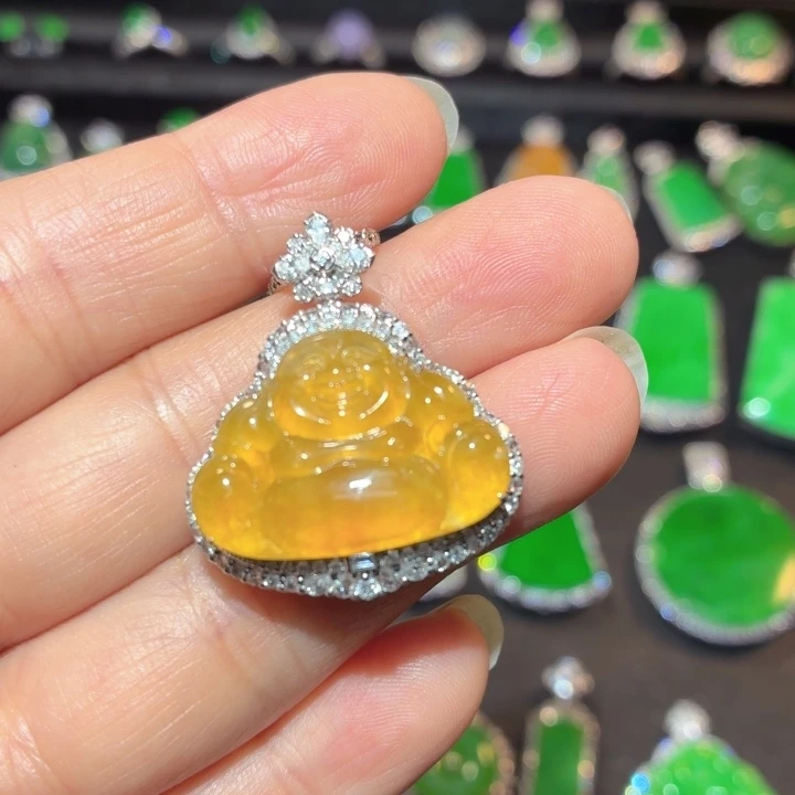 翡翠18K金镶嵌吊坠(不含链)翡翠