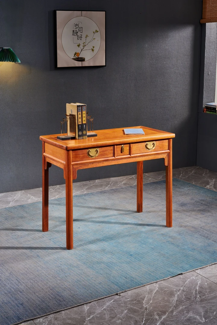印茄木无漆家用书房艾克款明式直角无束腰三抽小书桌简约书法桌