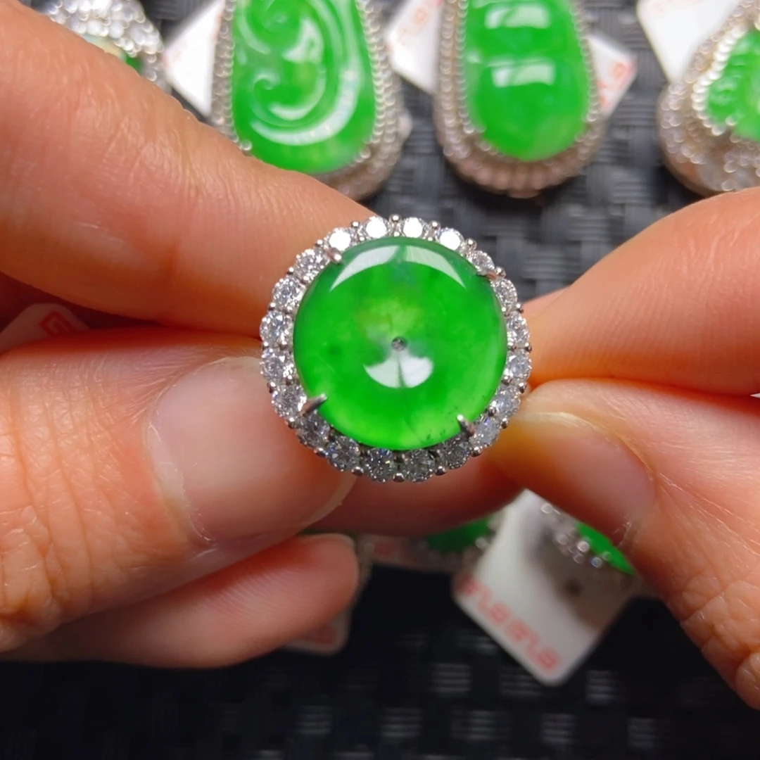 翡翠银S925镶嵌颈饰平安扣女戒