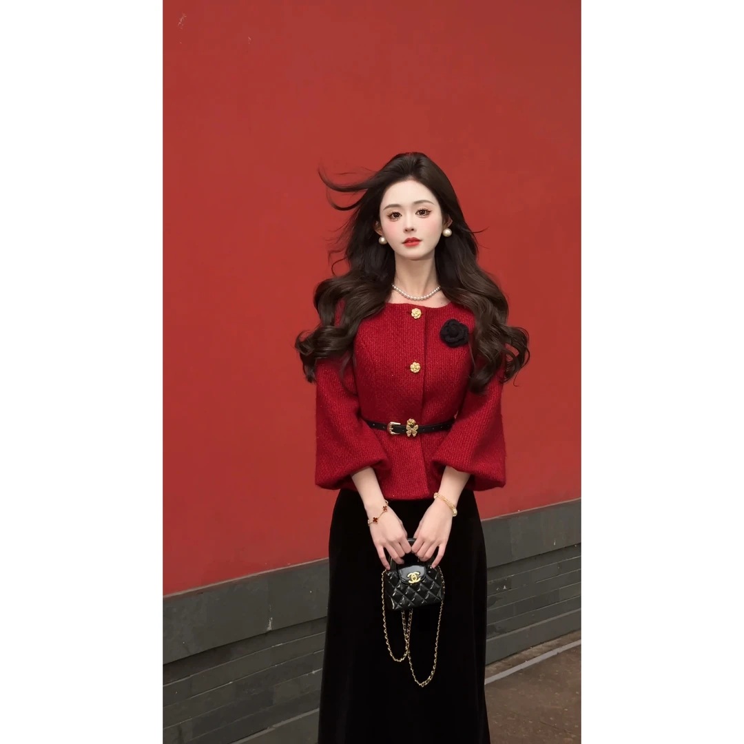 【莫奈】<77>小香风收腰棉服外套+半裙XMZH5367