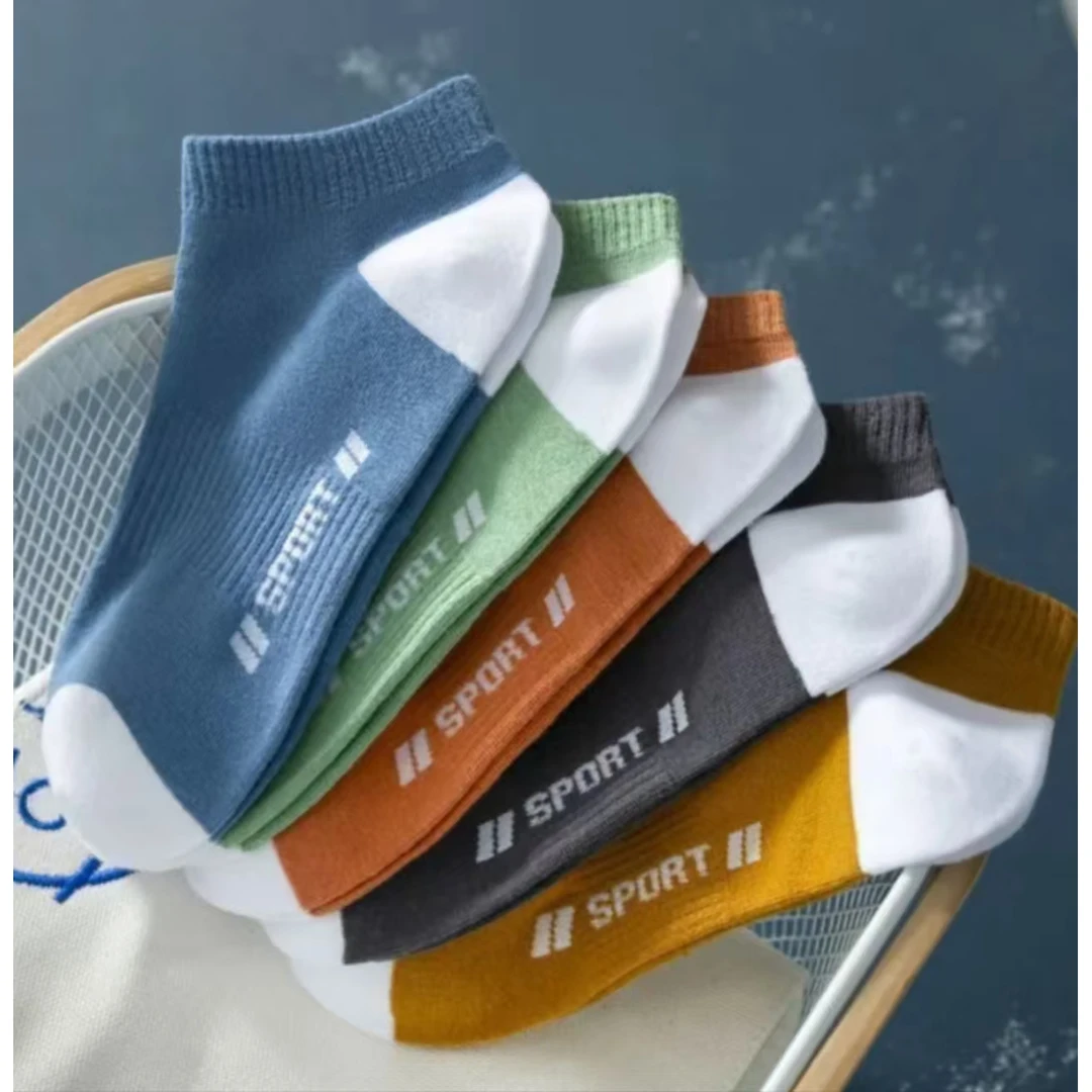 夏季薄型运动潮袜男士短筒透气浅口多件拼接字母氨纶