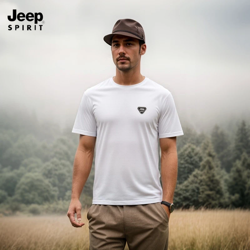 JEEP 吉普2025新款速干冰丝T恤男士夏季宽松运动弹力透气短袖上衣