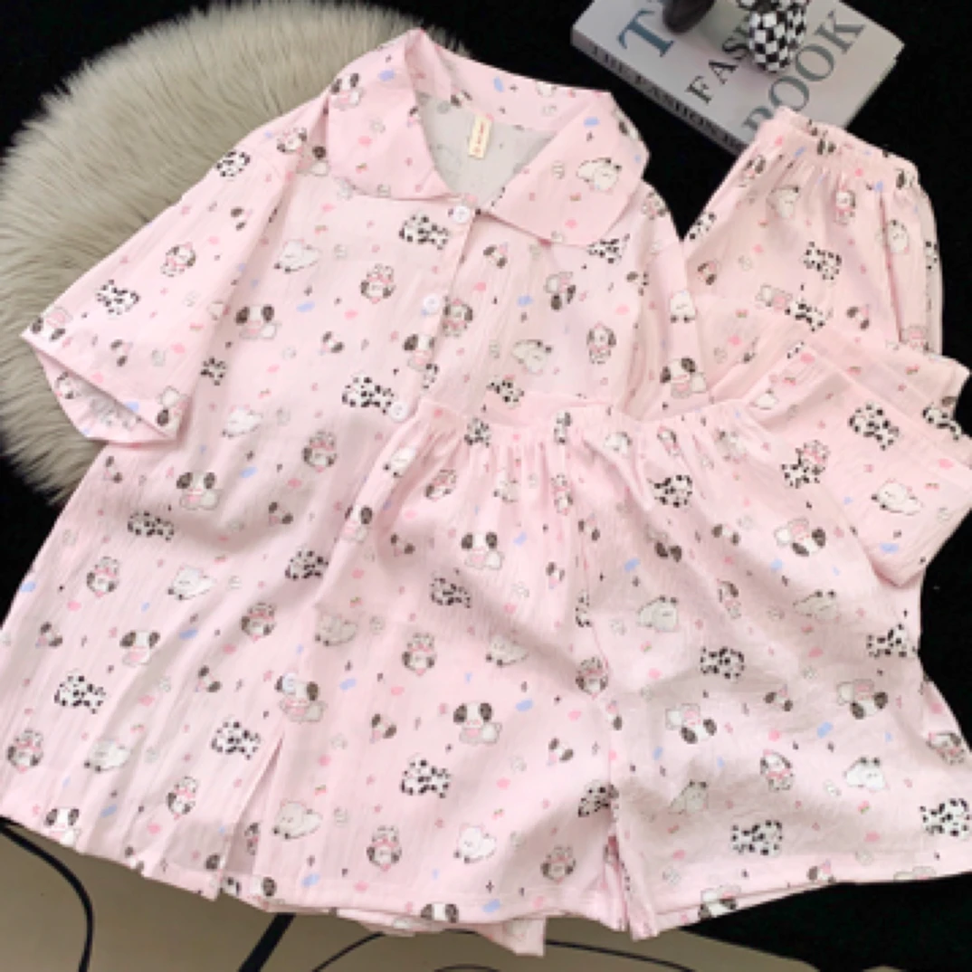 2025韩版甜美卡通ins短袖套装夏季可爱粉色可外穿家居服