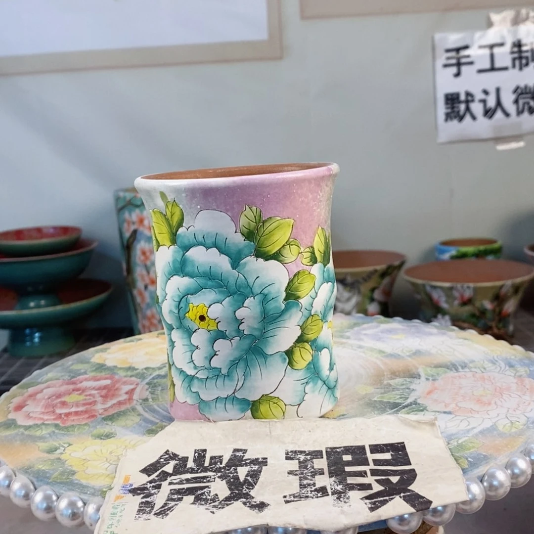 紫砂花盆红陶手绘花盆