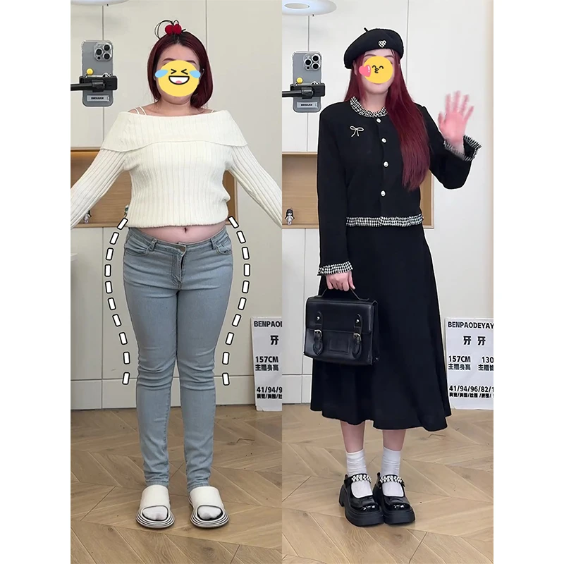 女秋冬季新款法式复古赫本风黑色上衣灯芯绒长裙子小香风两件套装