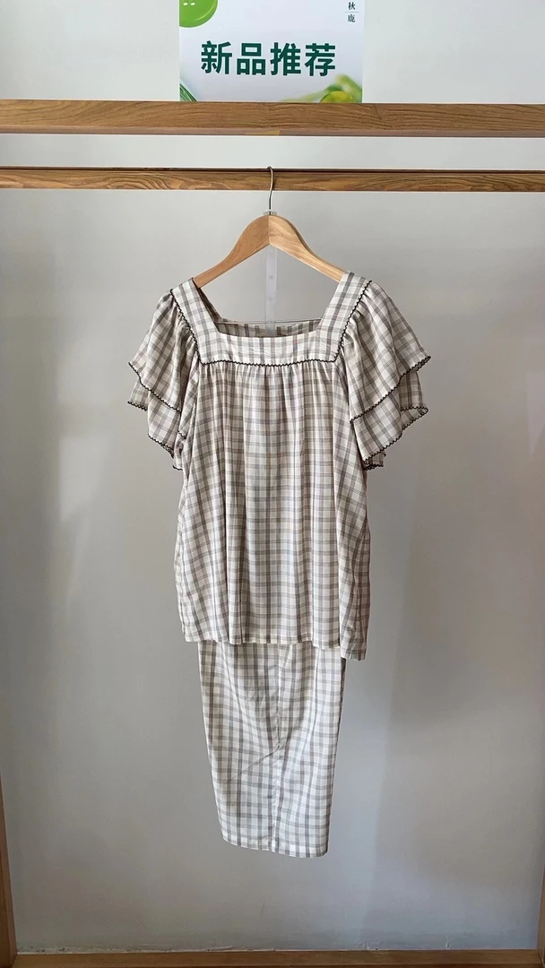 皇子精选|短袖八分裤格子套装