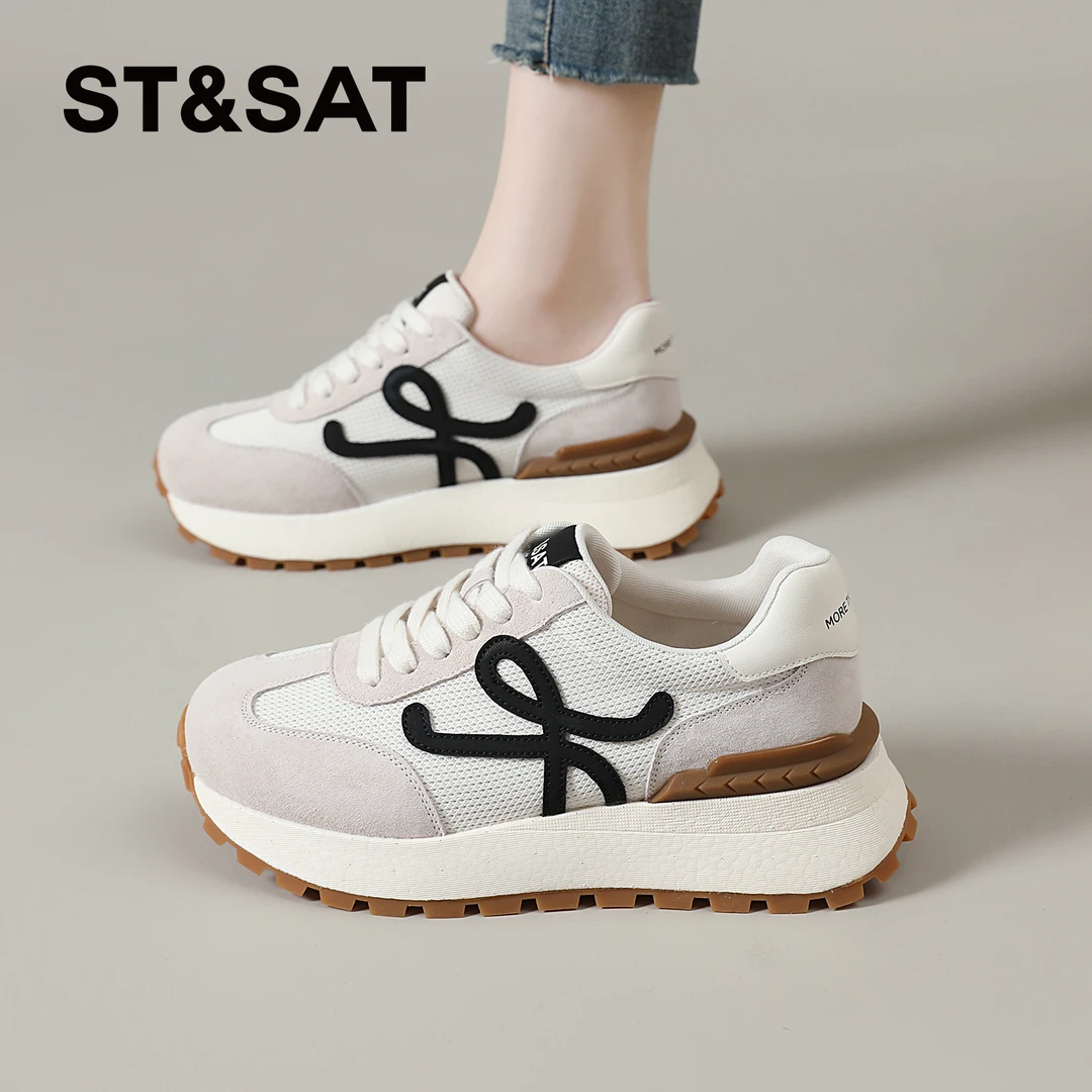 星期六厚底老爹鞋女款2025秋季新款百搭运动鞋网面透气舒适德训鞋