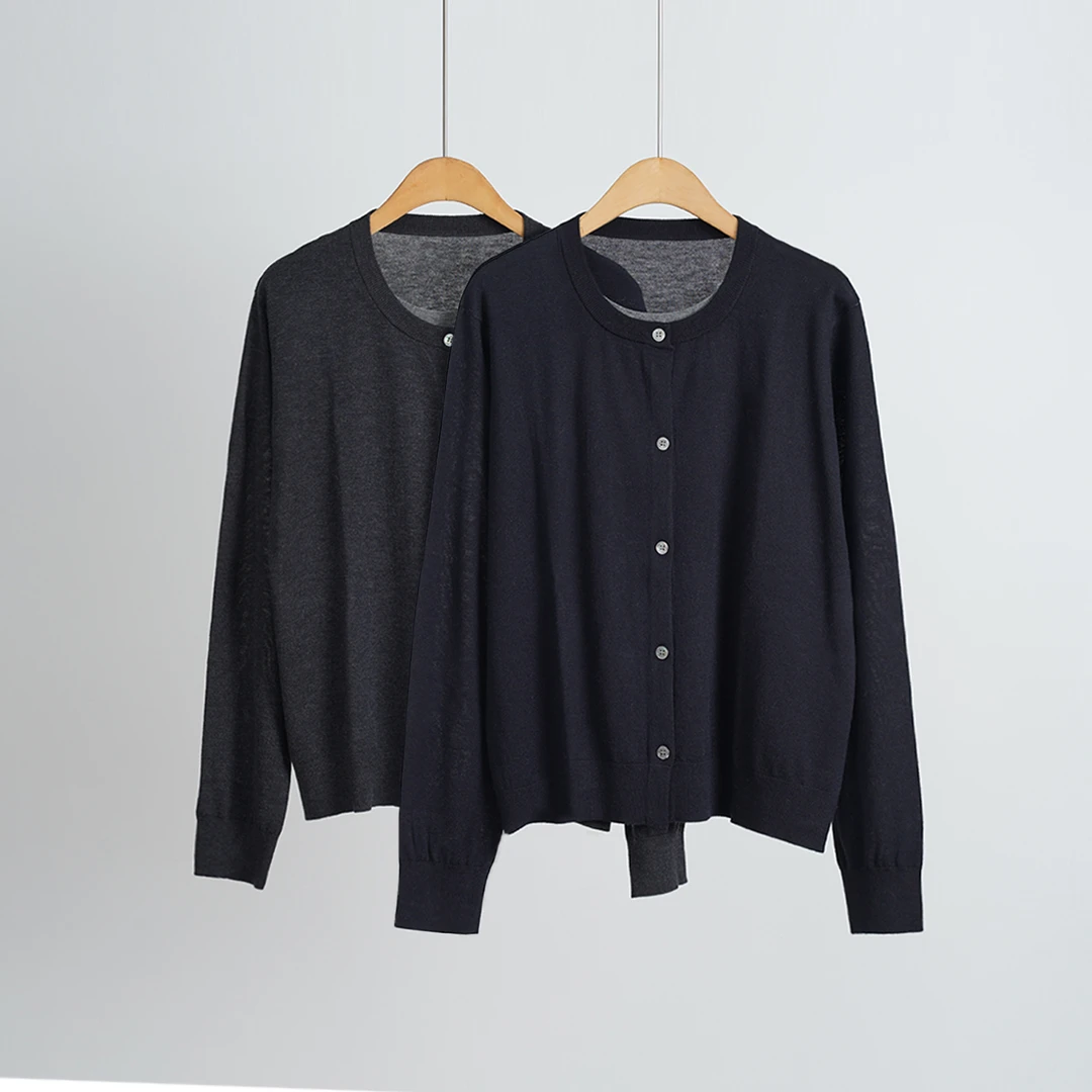 外贸品牌高尔夫超细美丽诺羊毛假两件女士开衫（252030）20594