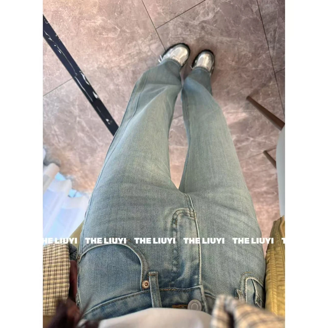 【LIUYI】巨窄版高腰四面弹小直筒牛仔裤52211