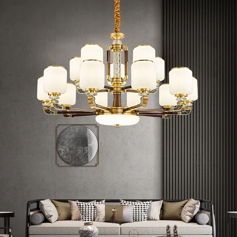 新中式吊灯客厅灯现代简约大气全铜古典禅意大厅餐厅高