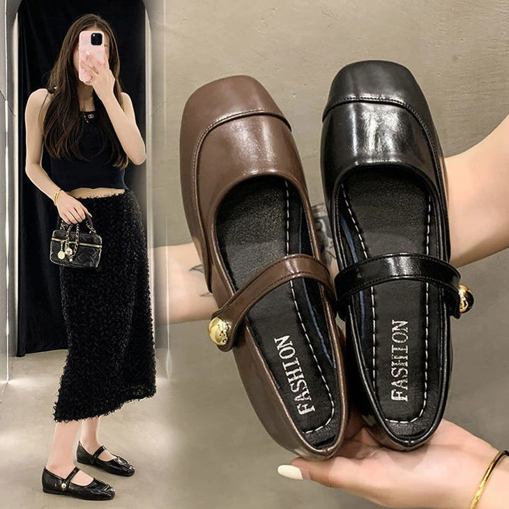 法式单鞋女夏季气质2025新款春秋棕色平底玛丽珍女鞋小香风仙百搭