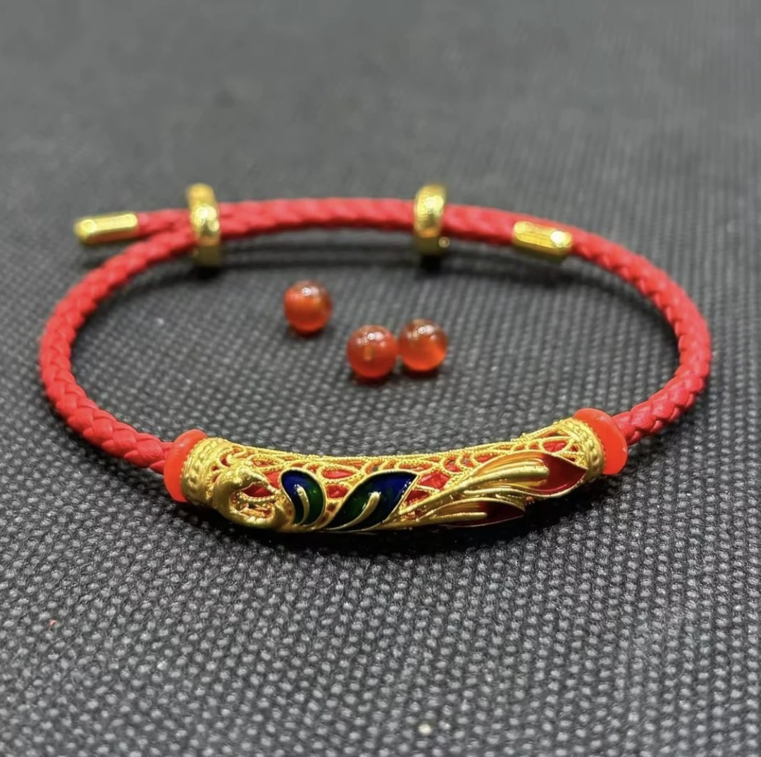【李老板】足 金镂空孔雀弯管手链女搭配diy玛瑙珠