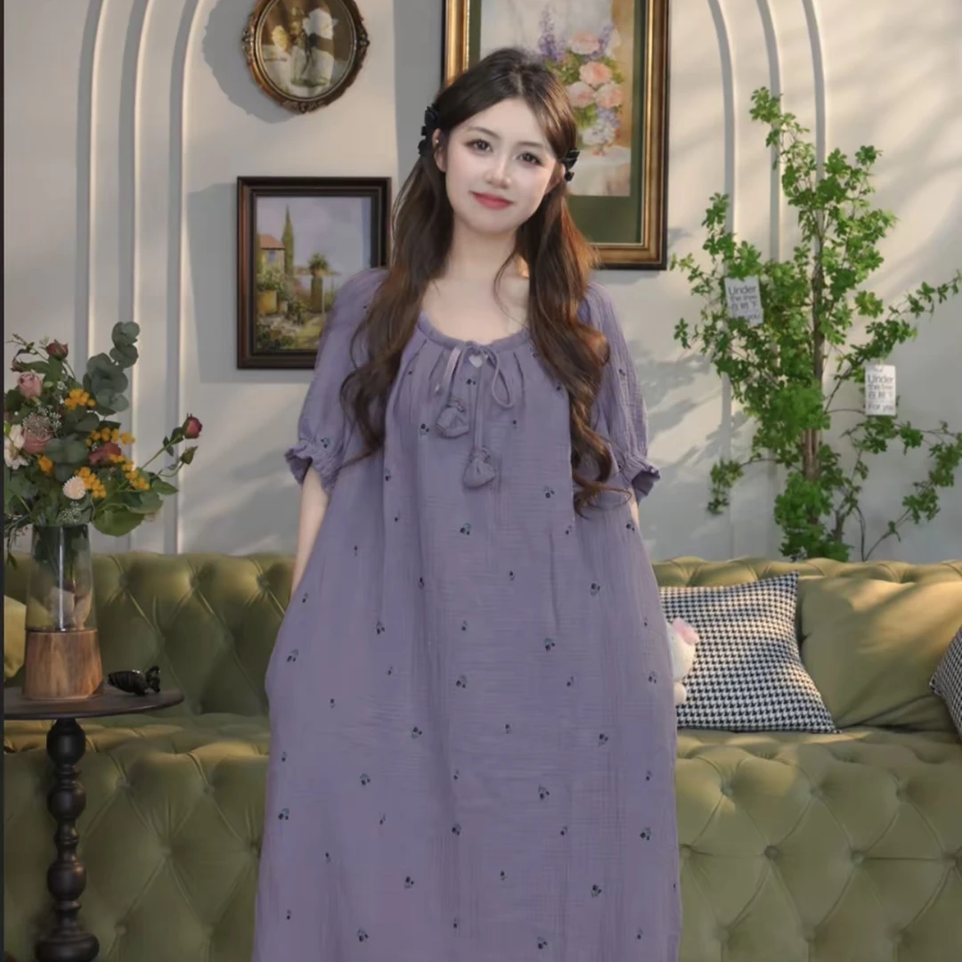 2025夏季大码睡裙女薄款家居服卡通休闲长裙胖mm孕妈妈连衣裙