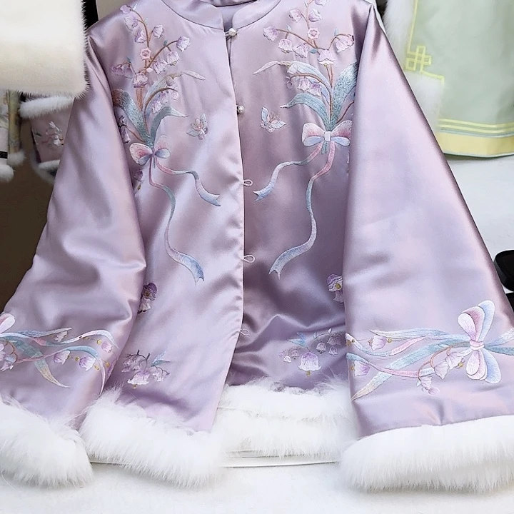 织绣真丝烟紫色棉服