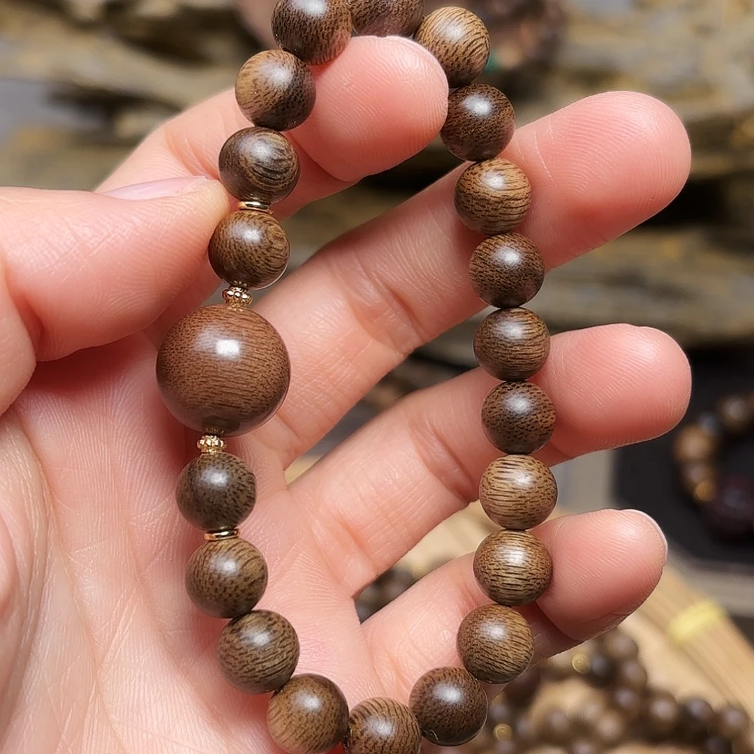沉香手串越南芽庄绿棋楠08➕富森红土14mm单珠设计