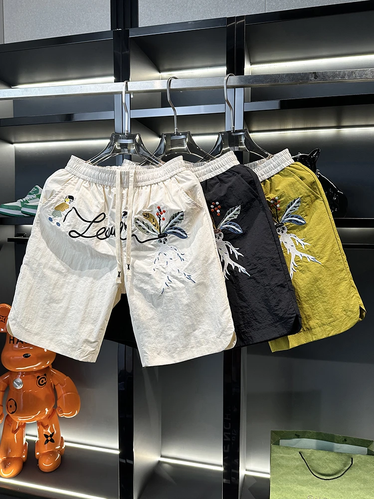 夏季新款男士刺绣短裤网红潮流宽松个性五分裤青年凉感透气沙滩裤