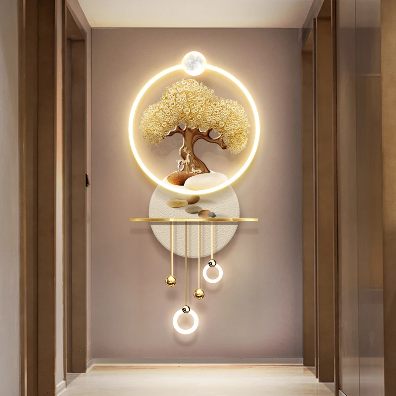 发财树玄关装饰画现代轻奢高档走廊尽头寓意好的立体挂画壁画