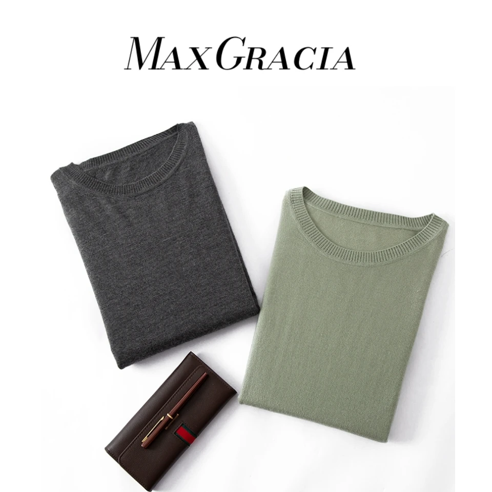 MaxGracia精纺100%纯山羊绒衫男秋冬新款  18针针织打底衫薄圆领