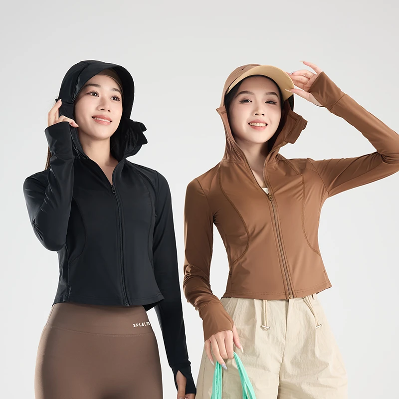 女士冰感高弹防晒衣夏季薄款连帽防紫外线外套户外运动跑步皮肤衣