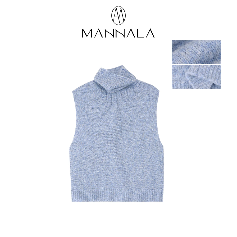 MANNALA丨“冰岛马甲”时髦叠穿羊驼毛绵羊毛高领毛衣马甲 Q4876