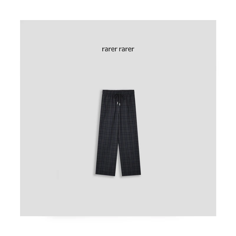 【rarer rarer】25SS夏季复古藏青色格子宽松休闲裤 2502066
