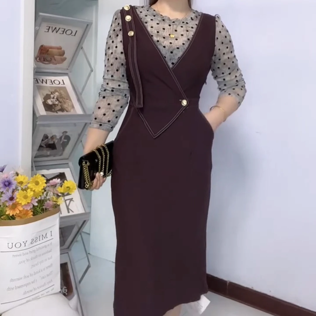轻奢显瘦星空软精纺连衣裙女春季时尚两件套裙子