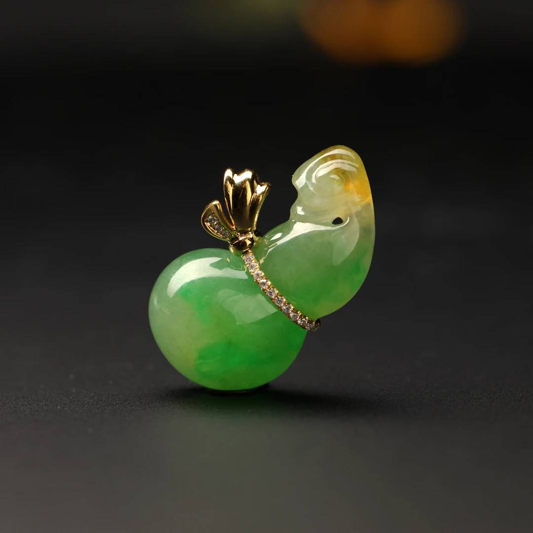 王朝阳翠语《逍遥葫芦》冰种黄加绿吊坠2 轻奢极简天然A货翡翠