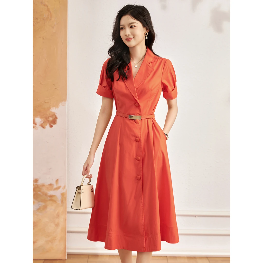 -南油新款端庄通勤职业简约翻领遮肉显瘦显比例连衣裙女装时尚