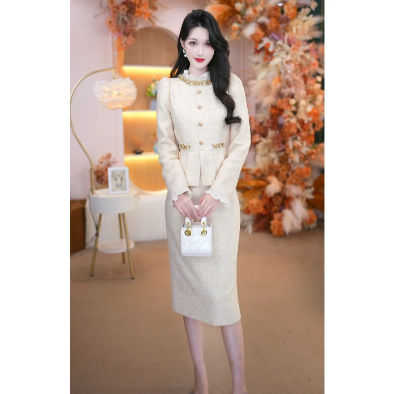 2025秋冬新款女装时尚假两件高贵气质长袖轻奢法式连衣裙25089