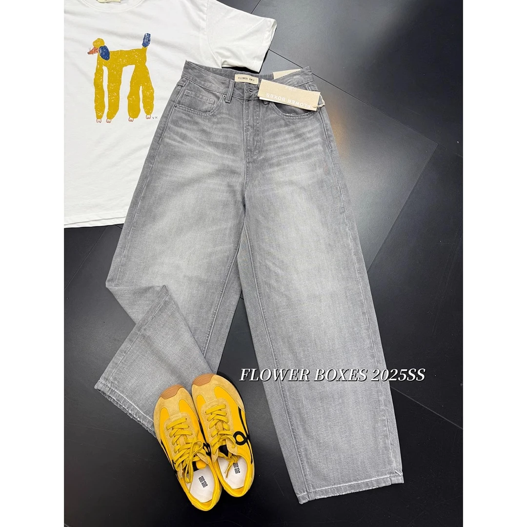 花匣子牛仔裤官方旗舰店爆款弯刀裤老爹裤2025新款高级灰503619