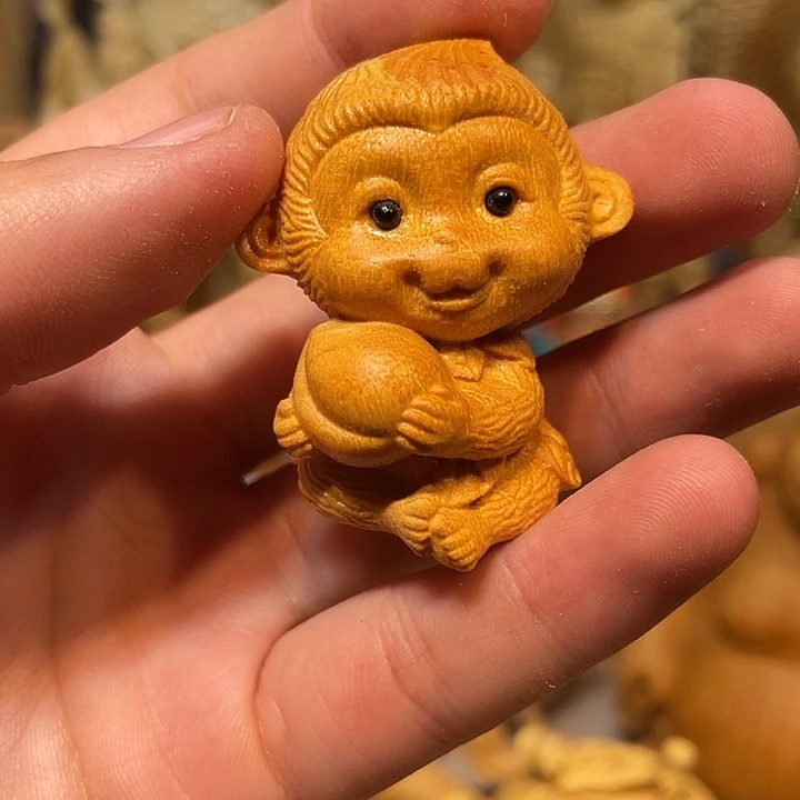 黄杨木灵猴手把件