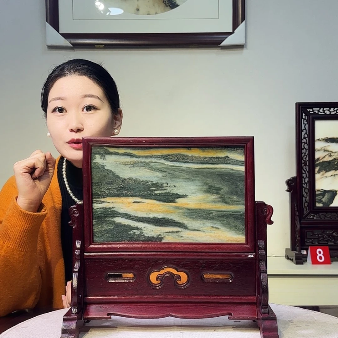 石材天然大理石画屏风摆件