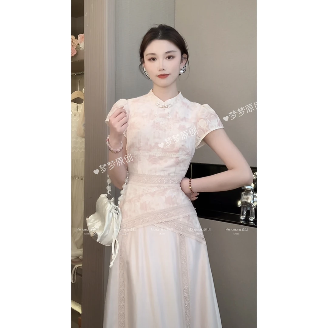 【梦梦&GERTC】清晏 夏季少女新中式蕾丝气质显瘦连衣裙 GC252L1044