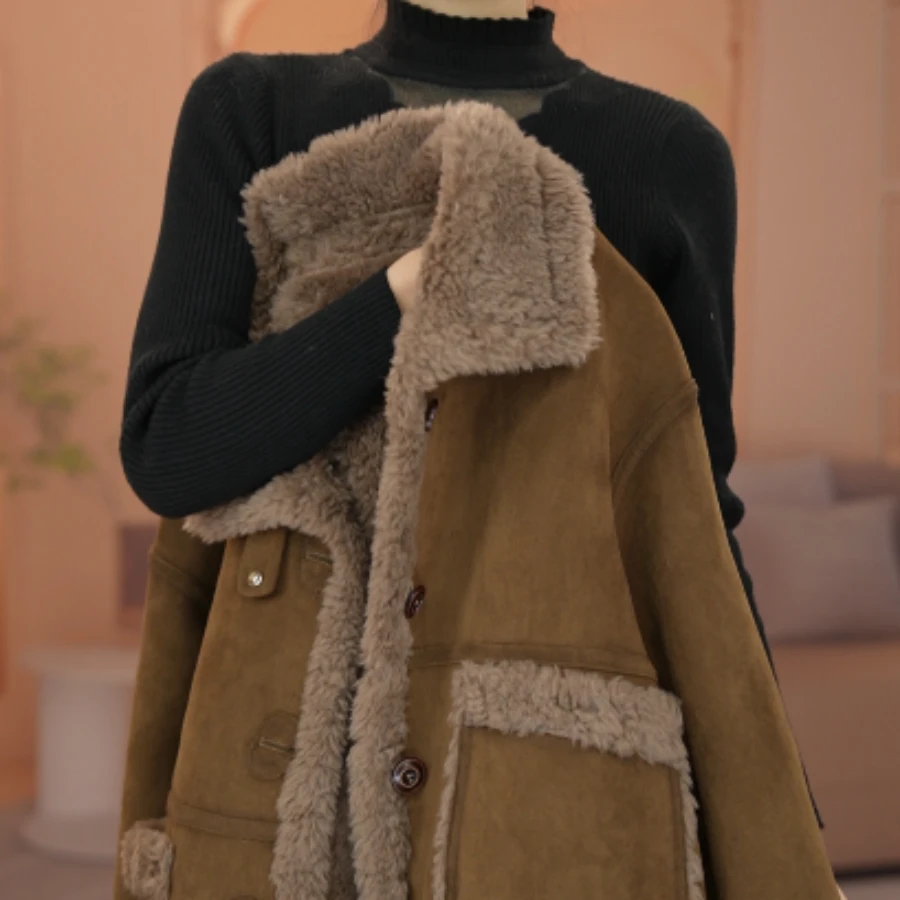 海宁正品毛毛一体外套女2025年冬季新款保暖显瘦澳洲绒毛外套女