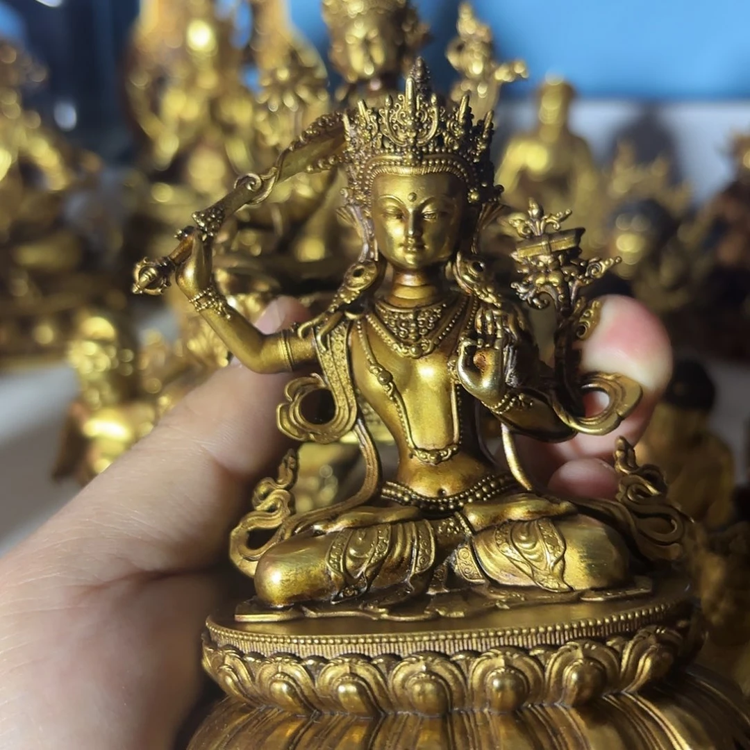 郡*～文殊绿度母黄铜摆件