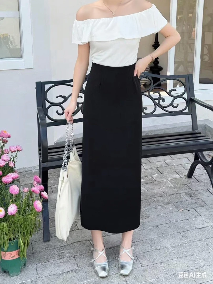 2025夏季新款高腰后开衩西装半身裙简约百搭0302