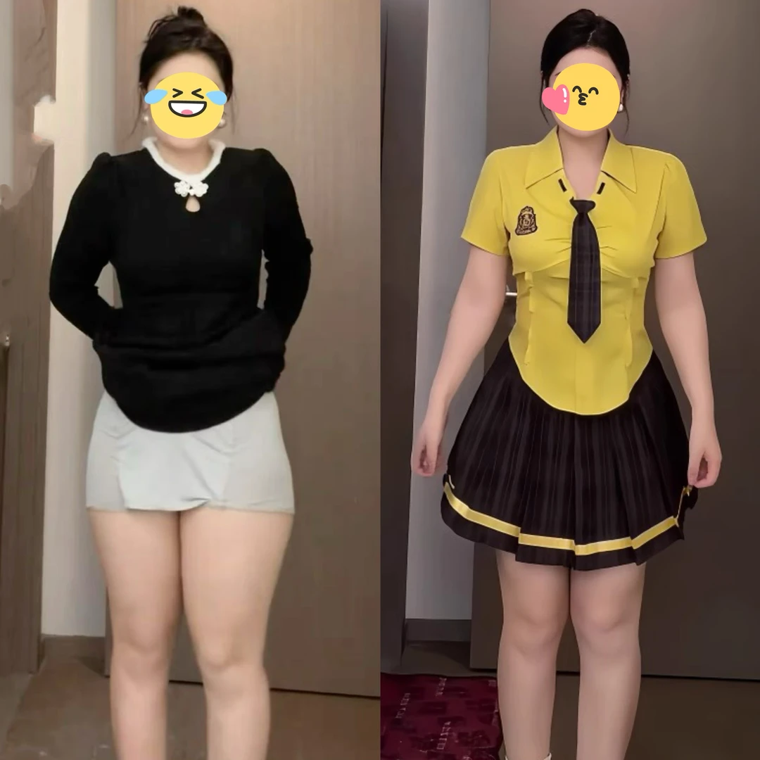 大码女装百搭时尚一整套夏季微胖MM学院风套装领带短袖衬衫百褶裙