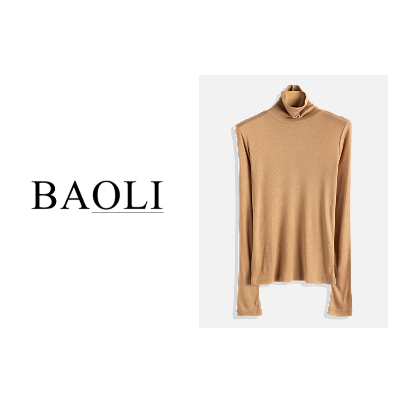 纯色高领套头上衣女2023秋冬新款修身弹力T恤内搭打底衫SESQ8587