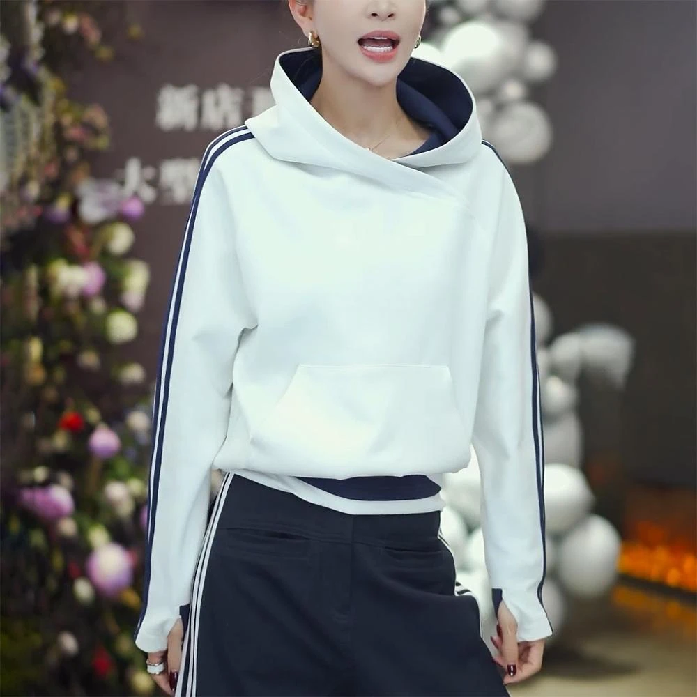 美式条纹连帽卫衣女士2025早秋季新款设计感宽松撞色休闲运动上衣