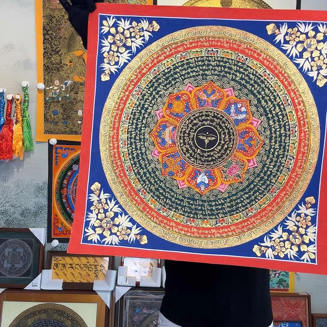 卷轴画纯手绘六字真言唐卡50厘米左右