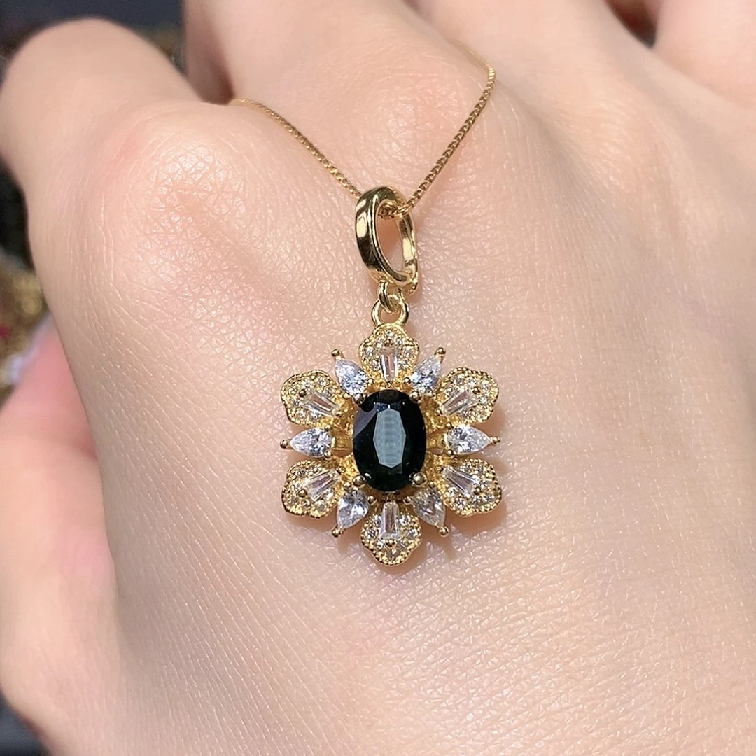 颈饰蓝宝石银S925镶嵌天然蓝宝石