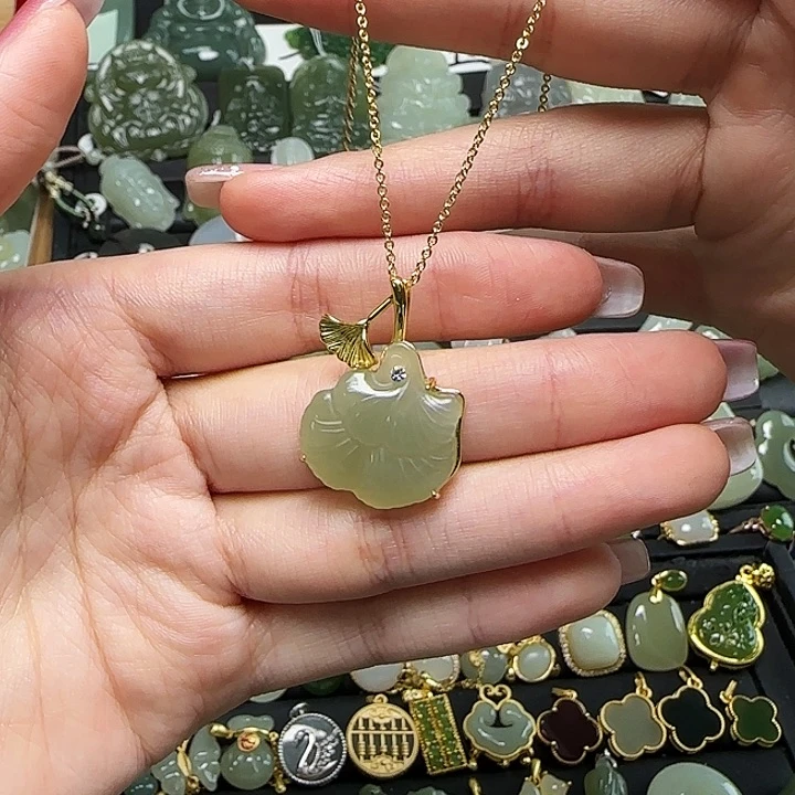 颈饰银S925镶嵌和田玉送链子送绳