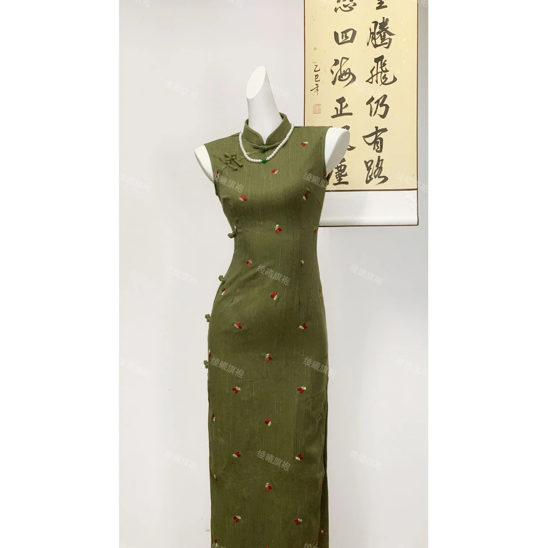 【樱桃】绫曦2025春夏新款日常无袖旗袍少女中长款印花风夏季